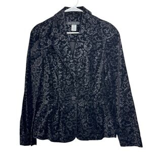 Vintage Prophecy Size 10 Black Floral Blazer Velvet Jacquard Short Jacket